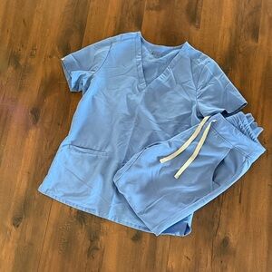 Figs Light Blue Scrub Top & Drawstring Track Pants
